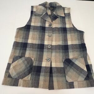 Pendleton Womens XL Blue Grey Plaid 100% Virgin Wool Button Front Vest Jacket